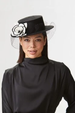 Novak Black Veiled Boater -Lock & Co Hatters Sales NOVAK BLACK VEILED BOATER EDITED