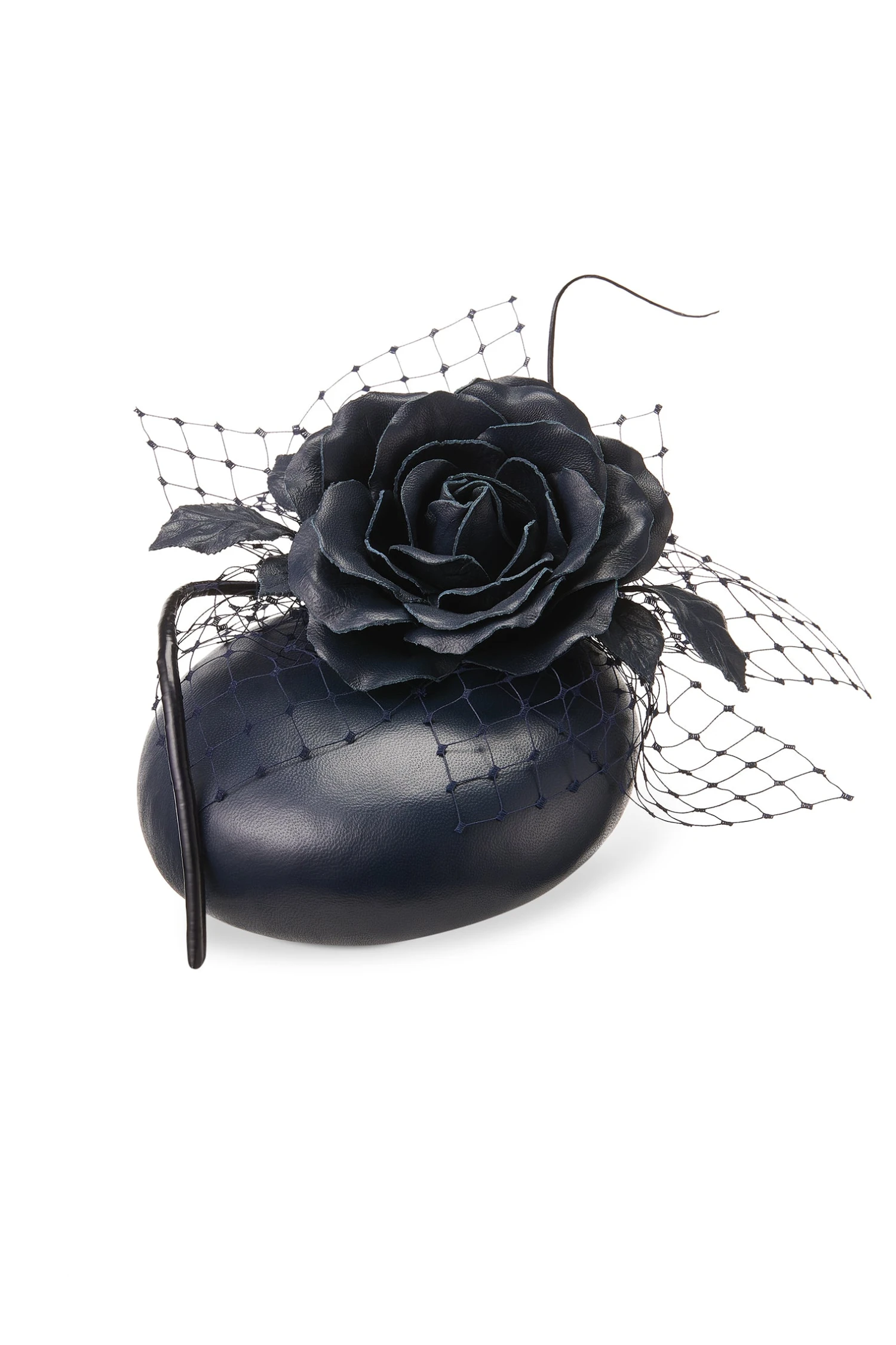 Rose Bud Navy Leather Percher Hat 2 Rose Bud Navy Leather Percher Hat - Image 2