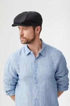 Tremelo Black Linen Bakerboy Cap -Lock & Co Hatters Sales TREMELO BLACK LINEN BAKERBOY CAP EDITED